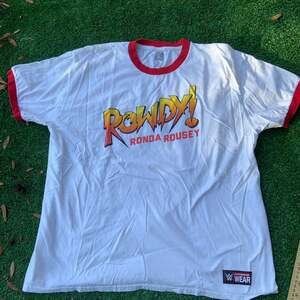WWE Ronda Rousey "Rowdy!" Ringer T-Shirt, White/Red, Size XL